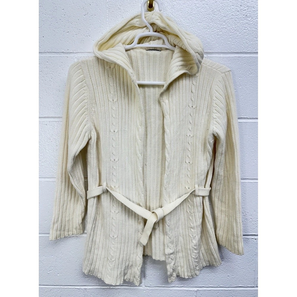 Christie Brooks Cardigan Ivory Hooded Belted Knit / Women's XL